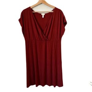 Soma Faux Wrap V-Neck Dress Size Large Flowy Kaftan Wine Red